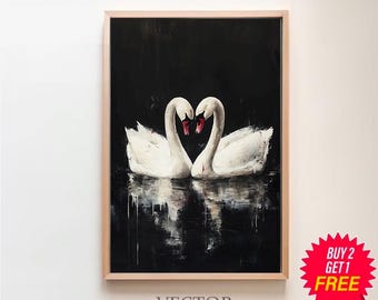 Swan Wall Art, Swan Painting Print, Vintage Antique Swan Print, Extra Large Wall Art, Dark Aesthetics Art, Dark Academia, Dark Oil Painting