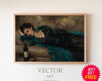 Victorian Woman Sleeping Wall Art Print Dark Academia Print Moody Dark Cottagecore AestheticGothic Home Decor Vintage Style Painting