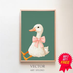 Silly Goose Wall Art Cute Goose Poster Sage Green Nursery Decor Farm Animal Printable Pink Coquette Room Decor Green Girl's Room Goose Print