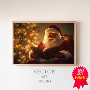Christmas Frame TV Art, Reading Santa Frame TV Art, Christmas Art for TV, Seasonal Christmas Decor, Digital Download, Christmas Wall Art