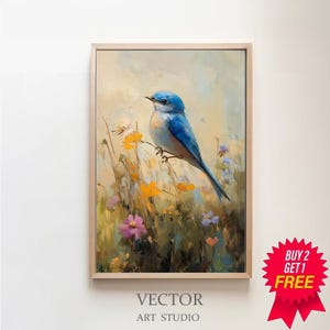 Dark Cottagecore Farmhouse Art, Vintage Blue Bird Wall Art, Dark Academia Gothic Aesthetic Decor Moody Bird Botanical Woodland Art Printable