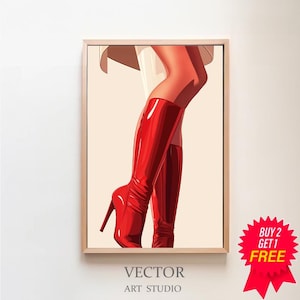 Trendy Retro Print, Preppy Room Decor, Vintage Bar Cart, Red Boots Wall Art, Feminist Poster, Magazine Cover Aesthetic