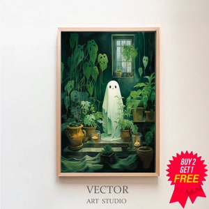 Plant Lover Ghost, Dark Academia, Vintage Poster, Art Poster Print, Haunting Ghost, Halloween Decor