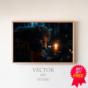Werewolf With Candle, Art Poster Print, Dark Academia, Werewolf Print, Monster Print, Halloween Decor