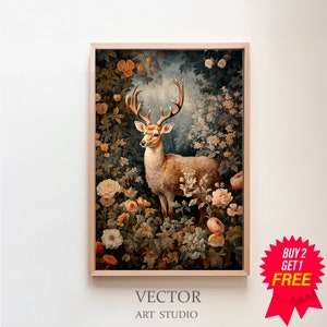 William Morris Inspired Deer Art Print, Nature Wall Art, Nature Prints, Kitchen Large Wall Art Canvas, Animal Prints, Forest Wall Art