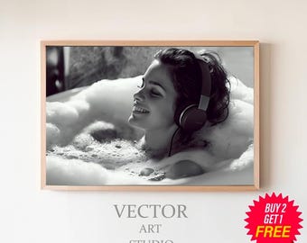 Art mural de salle de bain, jolies femmes, affiche de film, décoration de salle de bain pour femme drôle, noir et blanc, cadeau pour elle