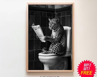 Dazzlewall Funny Leopard Wall Art, Cheetah In Bathtub Picture Print Humorous Black And White Animal Wall Decor Poster For Bathroom, 12x16 In Unframed
