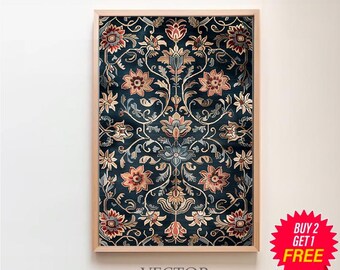 Antique Textile Wall Art - Vintage Tapestry Digital PRINTABLE- Rug Pattern Wall Art - Eclectic Art Print - Modern Farmhouse Wall Decor