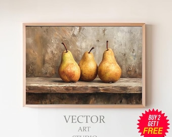 Rustic Still Life Wall Print Moody Fruit Print Kitchen Printable Vintage Painting Fruit Still Life Painting Fruit Pears Printable Wall Art