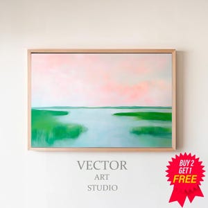 Pink Marsh Sunset Landscape Painting | Pastel Lowcountry Coastal Watercolor Wall Art Print Digital Download | Carolina Beach House Printable