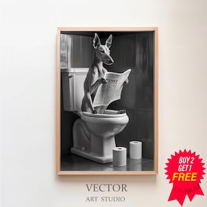 Greyhound Wall Art, Funny Bathroom Decor, Greyhound in Toilet, Animal in toilet, Greyhound Gift, Petshop Art, Dog Art, Digital Download