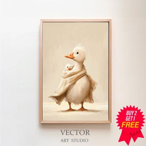 Mother Duck Print Farm Nursery Decor Expecting Mom Gift Gender Neutral Nursery Wall Art Beige Nursery Decor Neutral Download Wall Art
