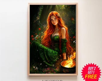 Brigid Digital Art - Goddess of Spring, Healing, Fertility, Celtic Goddess, Brigid Painting, Brigid Wall Art, Imbolc, Instant, Witchcraft