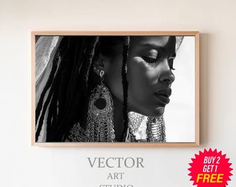 Photography Artwork, Black Woman Art, Black And White Wall Art, vintage Gallery Wall, African art, extra large art, Digital wall art