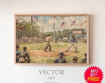 Stampa di baseball, stampe vintage, poster sportivo, regalo per i fan del baseball, arte vintage del baseball, stampabile scaricabile, palla, mazza, guanto