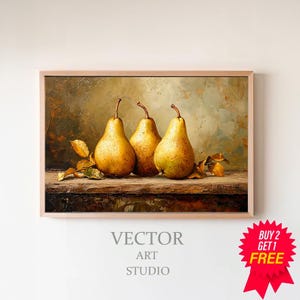 Rustic Still Life Wall Print Moody Fruit Print Kitchen Printable Vintage Painting Fruit Still Life Painting Fruit Pears Printable Wall Art