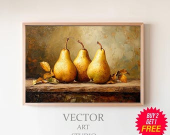 Rustic Still Life Wall Print Moody Fruit Print Kitchen Printable Vintage Painting Fruit Still Life Painting Fruit Pears Printable Wall Art