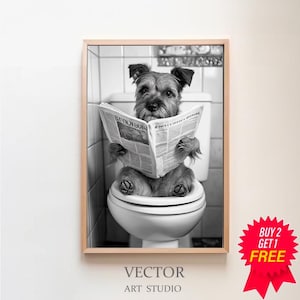 Border Terrier Wall Art, Funny Bathroom Decor, Dog in Toilet, Animal in toilet, Petshop Art, Printable Digital Download, Terrier Gift