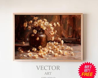 Stimmungsvolle Blumenvase in Vintage Vase | DRUCKBARE KUNST | Herbst Kunst | Vintage Kunstwerk