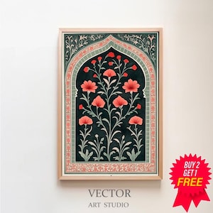 Palestine Floral Arch Art Print, Islamic Wall Art Muslim Architecture Poster Arabic Decor, Large Wall Art Canvas, Eid Ramadan Gift