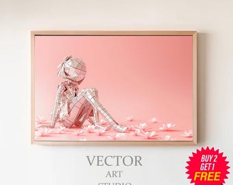 Sad Doll Poster, Doll Disco Ball, Girly Wall Art, Preppy Poster, Y2K Aesthetic Print, Altered Art, Dorm Room Wall Decor, Pink Aesthetics