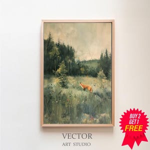 Antique Fox Oil Painting, Vintage Forest Animal Art, Traditional English Gardens Artwork Giclee Lush House, Original Print