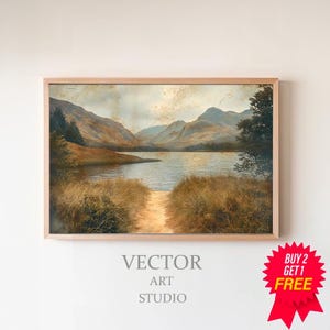 Serene Nature Scene Wall Art Artwork Perfect for Home Refresh, Printable Vintage Landscape Majestic Mountain Lake View Artwork