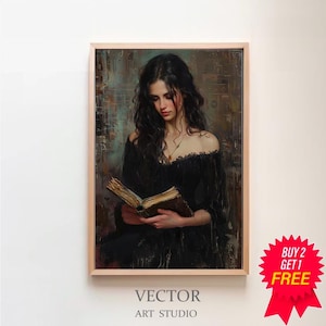 Antique Portrait Woman Reading | Vintage Print | Vintage Oil Painting | Woman Reading | Bedroom Wall Decor | Women Decor