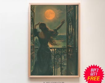 Luna Worship Print - Vintage Art - Dark Art - Occult Poster - Gothic Home Decor - Witchcraft - Wiccan Art - Witch Print