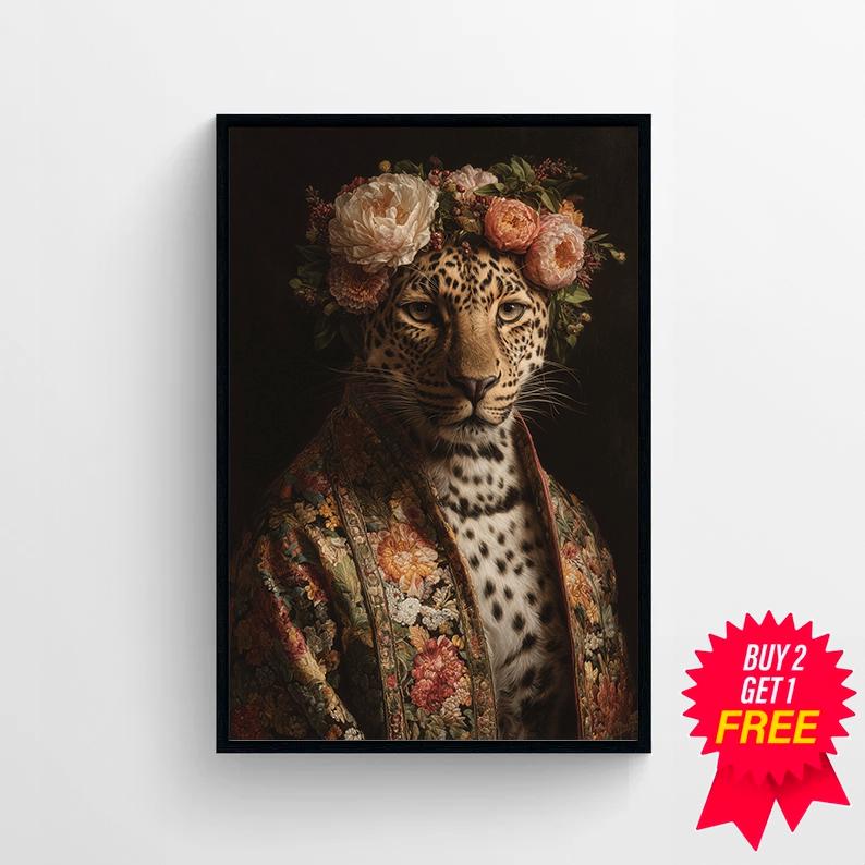 Leopard Vintage Portrait | Renaissance Animal Art Print | Altered ...