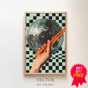 Disco Ball Print | Disco Chopstick Poster, Disco Ball Decor, Trendy Funky Wall Art, Indie Room Decor, Y2K Room Decor, Preppy Wall Art