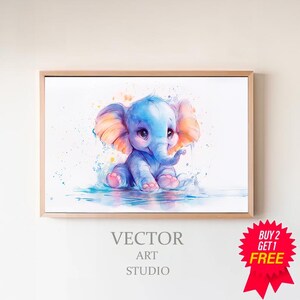 Elefant Aquarell Clipart Kinderzimmer Dekor Baby Elefant Aquarell Süßes Baby Tier Watercolor Clipart Wanddeko Digital Download