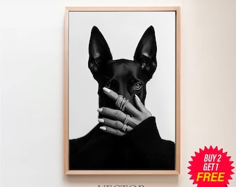 Dobermann Pinscher Poster, Schwarz und weiß, Luxus Mode Druck, Dobermann Wand Kunst, Teen Mädchen Zimmer Dekor, Hunde Druck, Geschenke, Digital Download