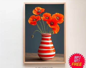 花瓶の赤の印刷可能なアート ストライプの壁アート オレンジの抽象的な