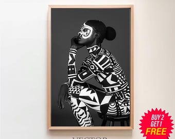 Tribal Beauty, druckbare afrikanische Wandkunst, druckbare afrikanische Kunst, druckbare Wandkunst, extra große Wandkunst, Digitaldrucke