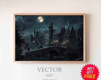 Antique Dark Academia Kunstwerk Gothic Malerei Witchy Art Draculas Schloss druckbare Wandkunst Geschenk für Vampirfans Fantasy Horror Malerei