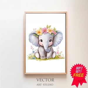 Elefant Aquarell Clipart Kinderzimmer Dekor Baby Elefant bunt Aquarell Süßes Baby Tier Watercolor Clipart Regenbogen DIGITAL DOWNLOAD