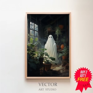 Plant Lover Ghost, Dark Academia, Vintage Poster, Art Poster Print, Haunting Ghost, Halloween Decor