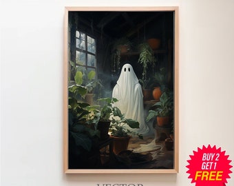 Plant Lover Ghost, Dark Academia, Vintage Poster, Art Poster Print, Haunting Ghost, Halloween Decor