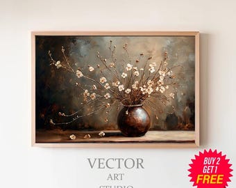 Stimmungsvolle Blumenvase in Vintage Vase | DRUCKBARE KUNST | Herbst Kunst | Vintage Kunstwerk