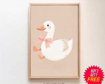 Silly Goose Wall Art Cute Goose Poster Beige Nursery Decor Farm Animal ...