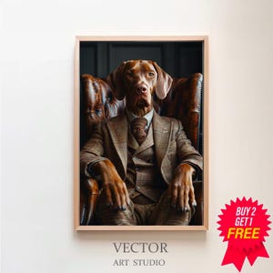 Vizsla im Anzug in einem Sessel, lustiges Hundebild, digitaler download, Geschenk für Hundebesitzer, Vizsla art, Funny Dog Picture