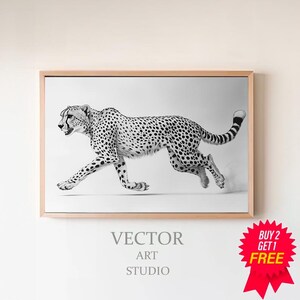チーター猫のスケッチ、美的ステートメントウォールアート、ミニマリストモダンデザインプリント、かわいいヴィンテージ動物アート、トレンディなリビングルームの装飾