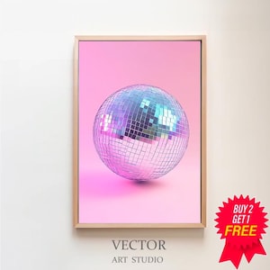 Printable Wall Art, Disco Ball Maximalist Oil Painting, Bright Pastel Purple Girly Poster, Mirror Ball Vivid Print, Trendy Dopamine Decor