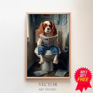 Cavalier King Charles Spaniel Wall Art, Funny Bathroom Decor, Dog in Toilet, Animal in toilet, Digital Download, Charles Spaniel Gift