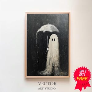 Ghost In The Rain, Vintage Poster, Art Poster Print, Dark Academia, Halloween Decor, Haunting Ghost