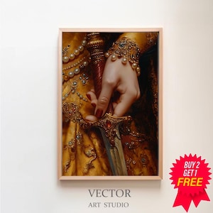 Victorian Aesthetic Princess Master Sword Art, Dark Moody Wall Art, Dark Academia Victorian Woman Royal Portrait, Baroque Oil Painting
