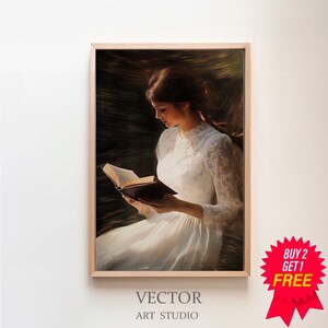 Woman Reading - Vintage Style Wall Art - Library Reading Nook Décor- Digital Download Printable - Farmhouse - Elegant Victorian Woman