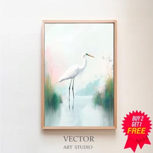 Blue Heron Painting | Pastel Bird Wall Print | Coastal Beach House Digital Download | Impressionist Art | Colorful Summer Marsh Printable