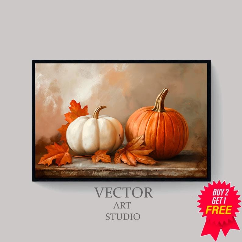 Rustic Fall Wall Decor Printable Pumpkin Still Life Painting Fall Art ...